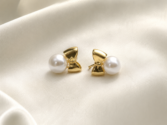 Pearl Bow Stud Earrings