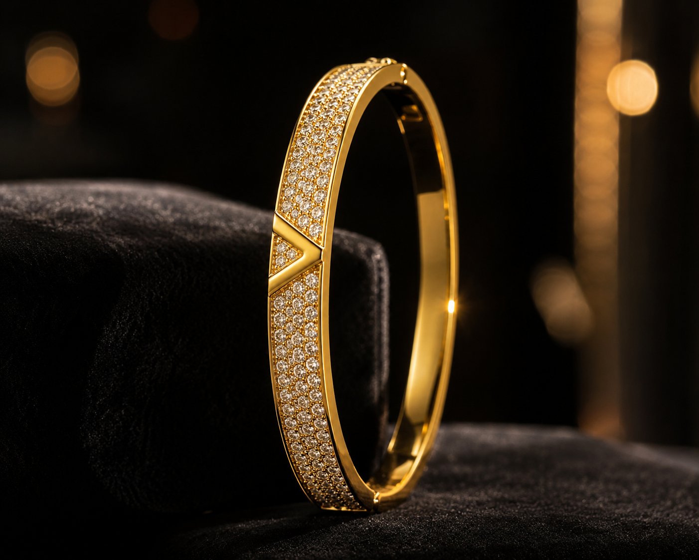 RoseAura Luxe V Crystal Gold Bangle Bracelet