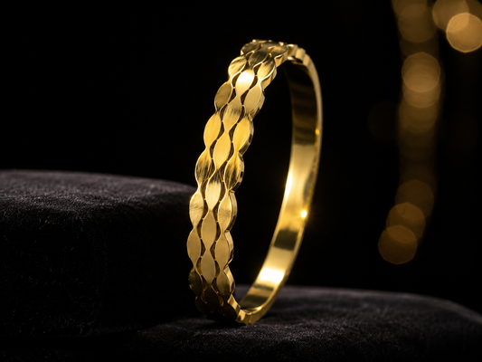 RoseAura Luxe Wave Gold Bracelet for Women | Elegant Textured Stainless Steel Bangle | Minimal Luxury Jewelry