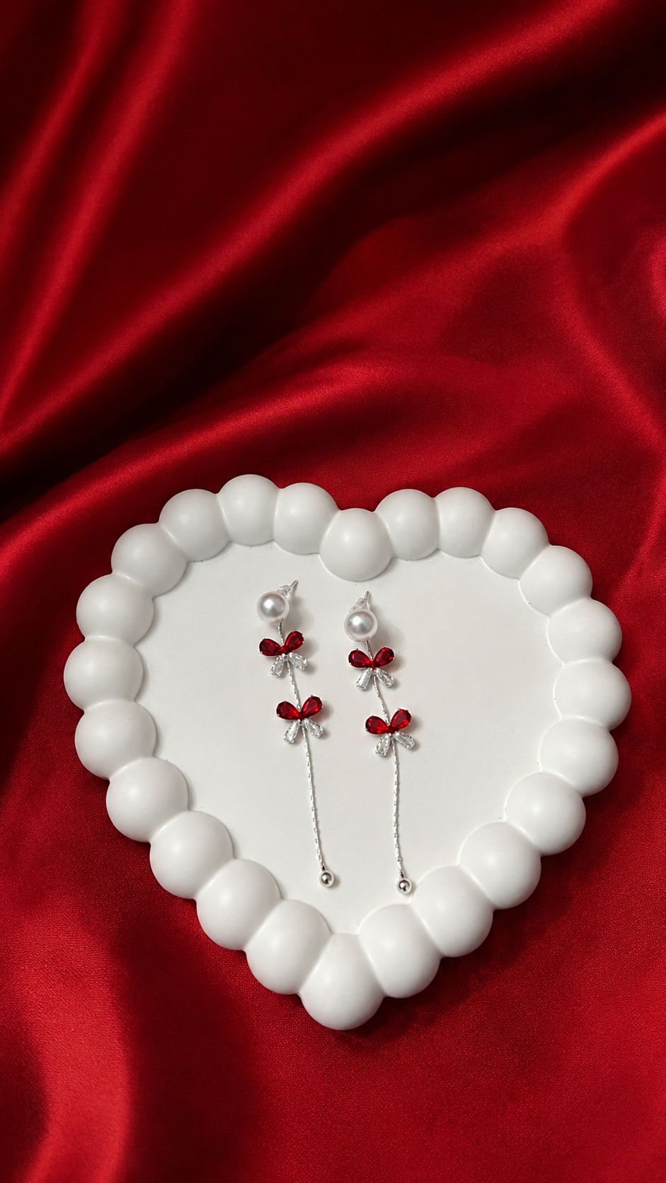 Dangling Romantic Ruby Bow Earrings