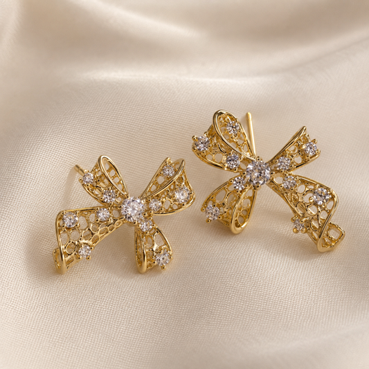 Gold Crystal Bow Earrings