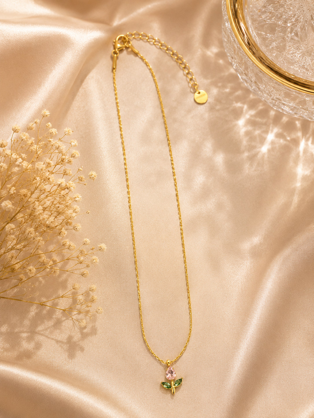 Dainty Pink Tulip Pendant Necklace