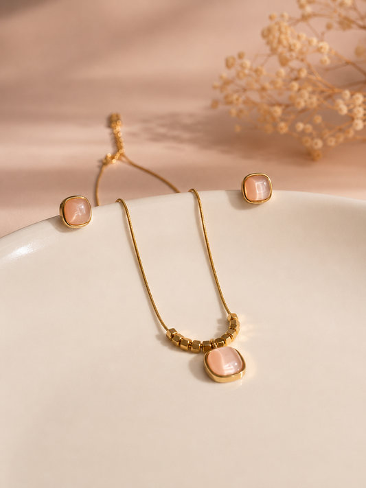 Luxury Gold-Tone Blush Pink Jewelry Set